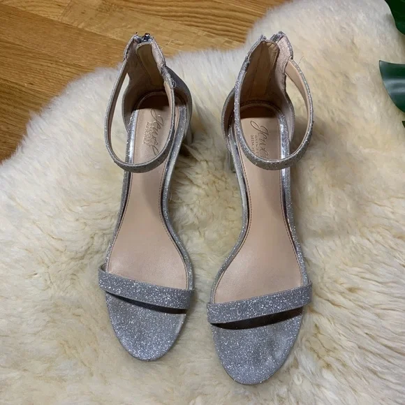 BHLDN Badgley Mischka JEWEL Silver Glitter Heels 10